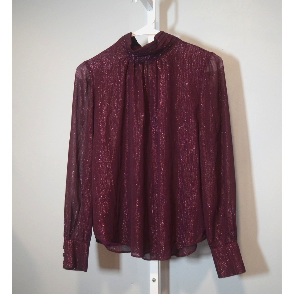 Ann Taylor Size XSP Sheer Wine Special Occasion Blouse Lined Sheer Sleeves